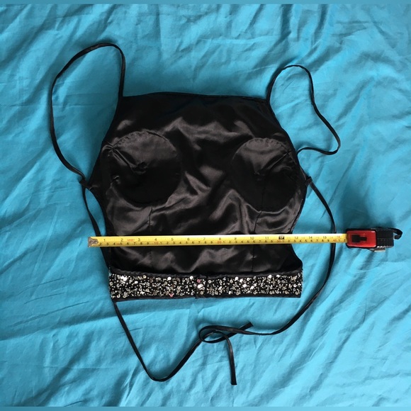 90’s Newport News silk black with silver beading/sequins backless sexy top. - Picture 3 of 4